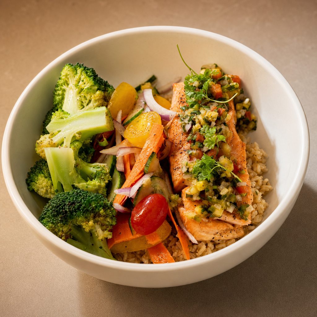 Roasted Salmon Bowl.